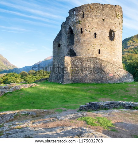 The ruins of Dolbadarn Castle at Llanberis in Snowdonia National Park in Wales
