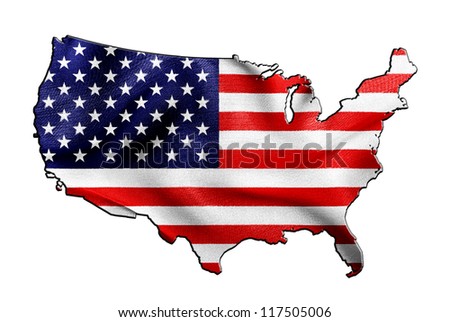 USA map and flag against white background