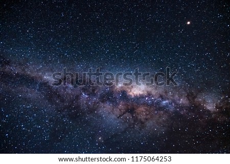 Long exposure shot of Milky way and the galaxy. Starry night. High ISO photography.
