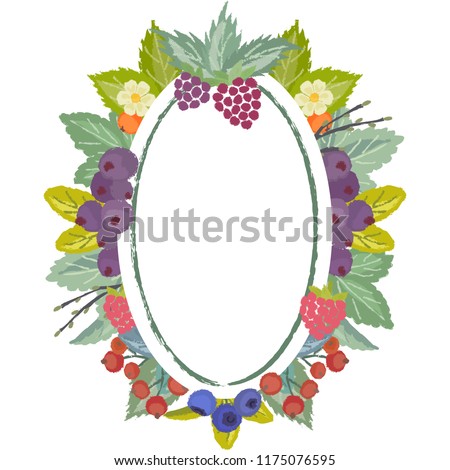 Vintage badge with forest wild berries. Illustration with torn edges and brush effect. Can be used for invitation, poster, packaging. 