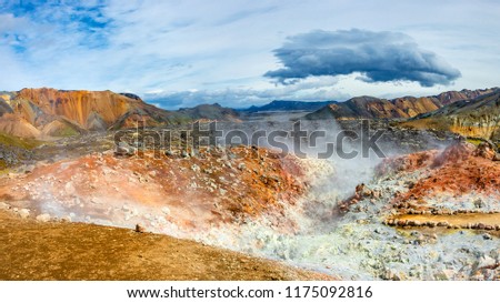 Beautiful colorful volcanic mountains Landmannalaugar in Iceland, summer time, panorama