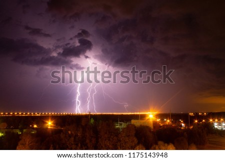 lightning in the sky above the city