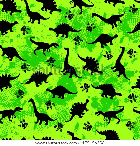 Cute kids dinosaurs pattern for girls and boys. Colorful dinosaurs on the abstract grunge background.. The dinosaurs pattern is made in neon colors. Urban pattern. backdrop for textile and fabric. Royalty-Free Stock Photo #1175156356