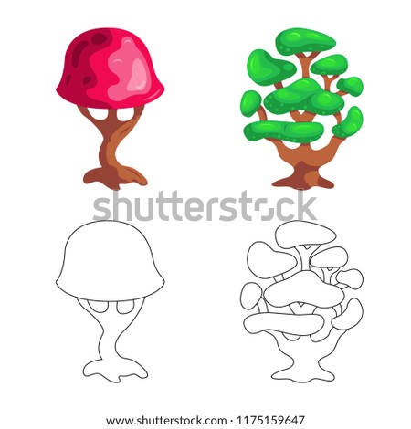 Vector illustration of tree and nature icon. Collection of tree and crown vector icon for stock.