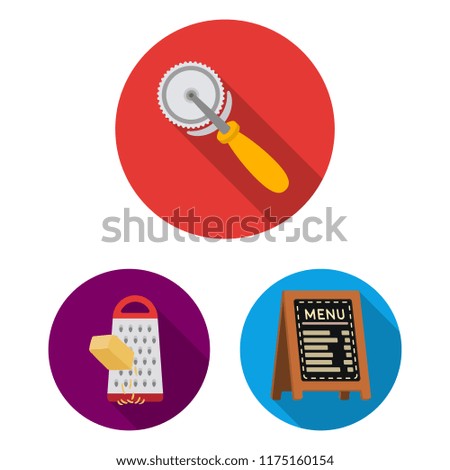 Pizza and pizzeria flat icons in set collection for design. Staff and equipment vector symbol stock web illustration.
