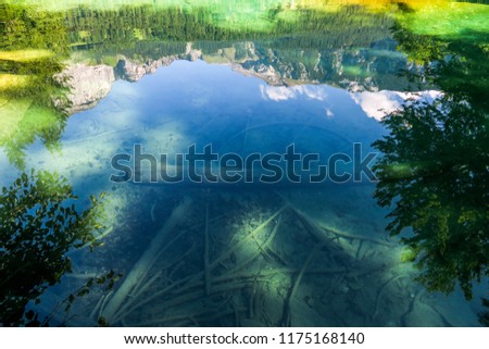 Beautiful nature scene at Crestasee/Caumasee in the Swiss mountains and alps