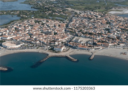 aerial view of the city of Saintes-Marie-de-la-Mer in Camargue in the south of France