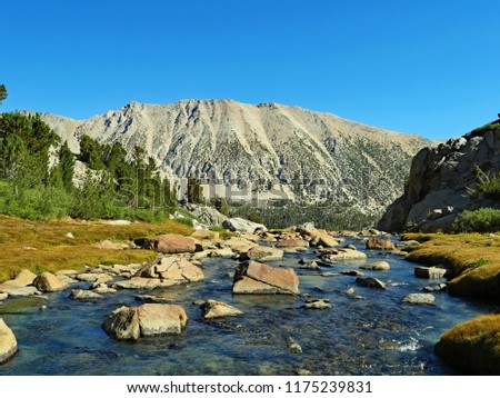 Sam Mack meadow, headwaters of the north fork of Big Pine Creek, Sky Haven in the background, Sierra Nevada Mountains, California, September 2018
