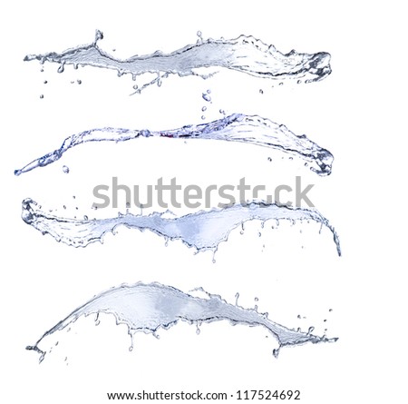High resolution water splashes collection, isolated on white background