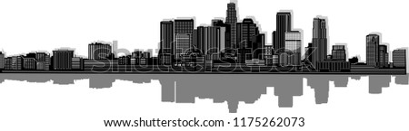 Los Angeles city skyline detailed vector illustration. Black silhouette with gray reflection Royalty-Free Stock Photo #1175262073