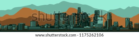 Los Angeles city skyline detailed vector illustration with mountain background Royalty-Free Stock Photo #1175262106
