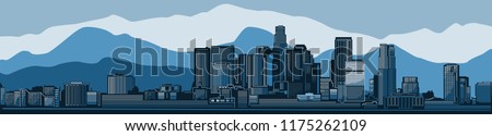 Los Angeles city skyline detailed vector illustration with mountain background Royalty-Free Stock Photo #1175262109