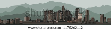 Los Angeles city skyline detailed vector illustration with mountain background Royalty-Free Stock Photo #1175262112