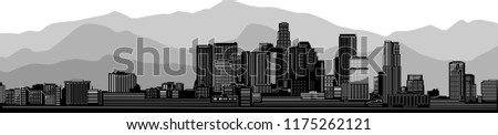 Los Angeles city skyline detailed vector illustration with mountain background Royalty-Free Stock Photo #1175262121