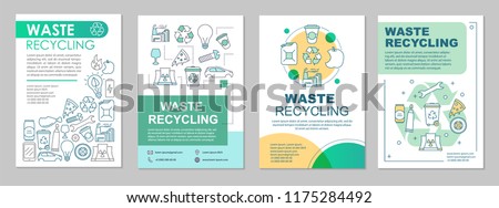 Waste management brochure template layout. Trash sort. Flyer, booklet, leaflet print design with linear illustrations. Garbage recycling. Vector page layouts for magazine, reports, advertising posters