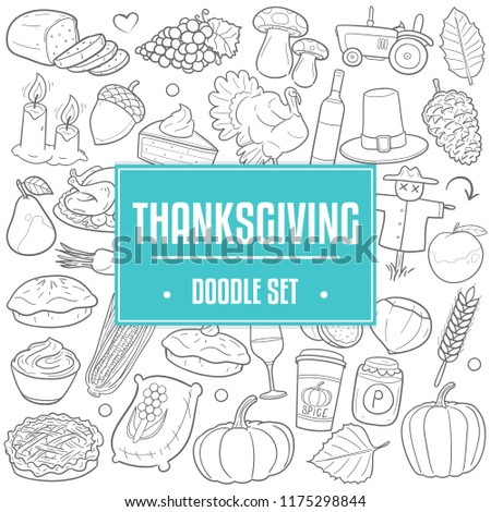 Thanksgiving Autumn Traditional Doodle Icons Sketch Hand Made Design Vector