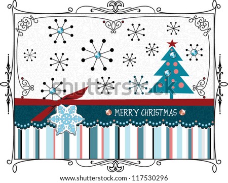  Illustration greeting  card with Christmas decoration - vector