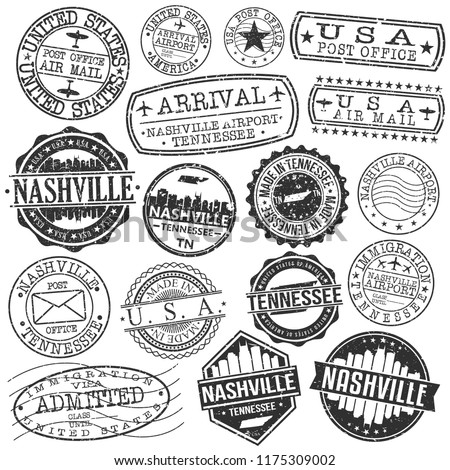 Nashville Tennessee Stamp Vector Art Postal Passport Travel Design Set