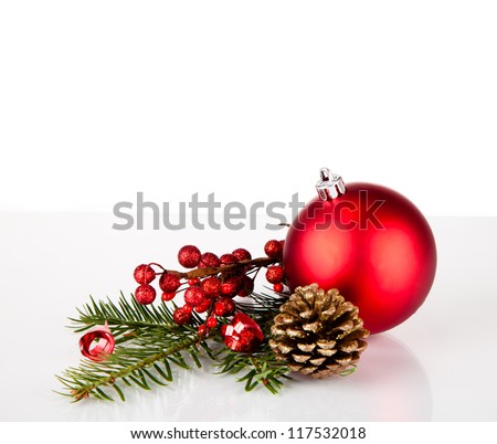 Christmas balls with pine and decorations Royalty-Free Stock Photo #117532018