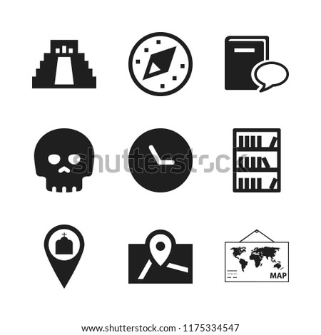 ancient icon. 9 ancient vector icons set. time, compass and chichen itza icons for web and design about ancient theme