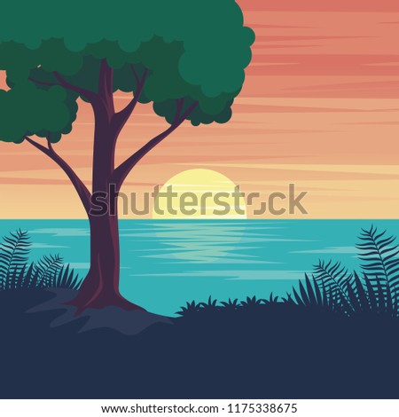 Lovely nature landscape illustration, with stylish flat design, suitable for game background, banner, flyer and other