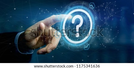 View of a Man holding a Technology question mark icon on a circle 3d rendering