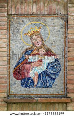 The old mosaic of Jesus and his mother Mary on the Catholic Church