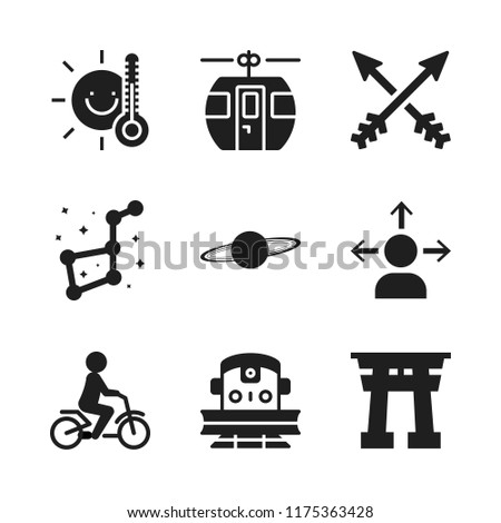 way icon. 9 way vector icons set. saturn, torii gate and cable car cabin icons for web and design about way theme