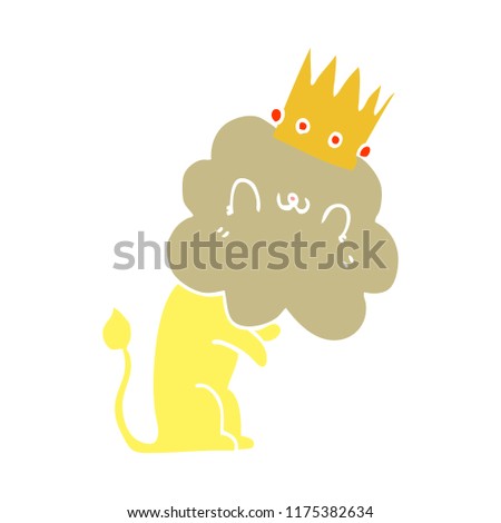 flat color style cartoon lion with crown