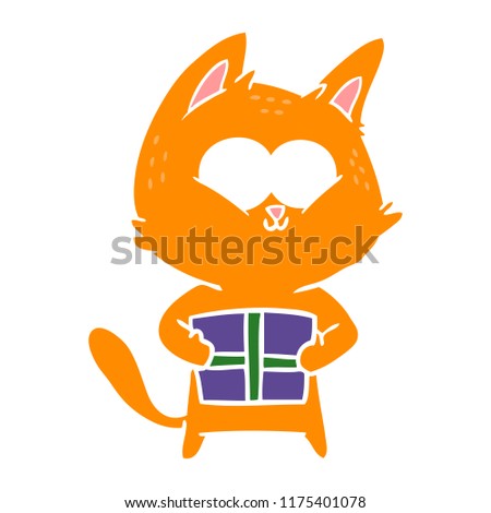 flat color style cartoon cat holding christmas present