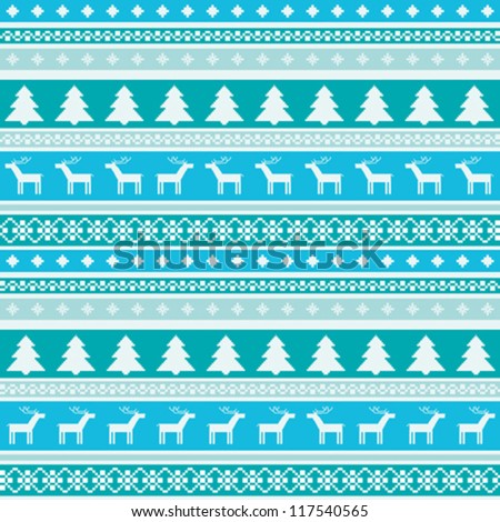 Winter striped seamless pattern with christmas trees and deers