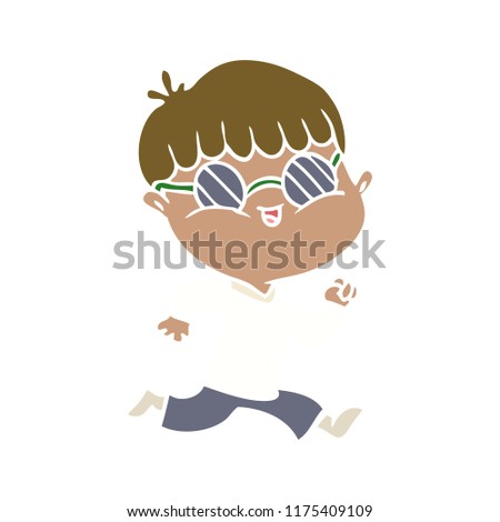 flat color style cartoon boy wearing sunglasses and running