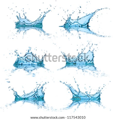 Water splashes collection, isolated on white background