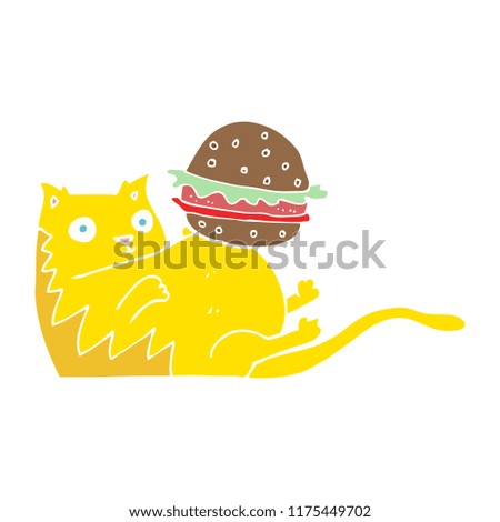 flat color illustration of fat cat with burger
