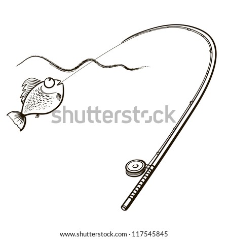Catching of sea fish on a fishing tackle. A children's sketch