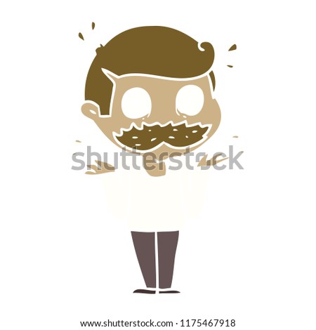 flat color style cartoon man with mustache shocked