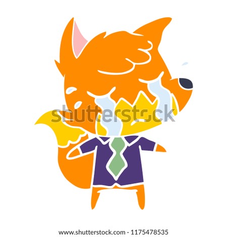 crying business fox flat color style cartoon