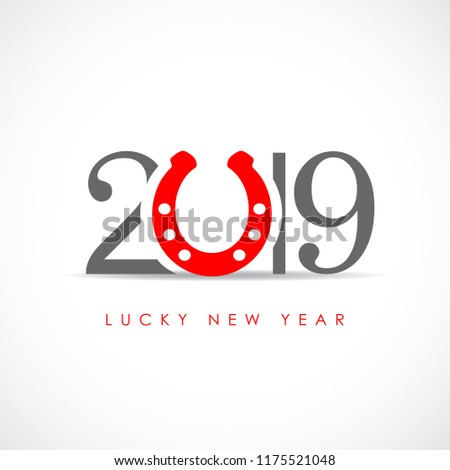 Lucky new year 2019 minimal greeting card isolated on white background