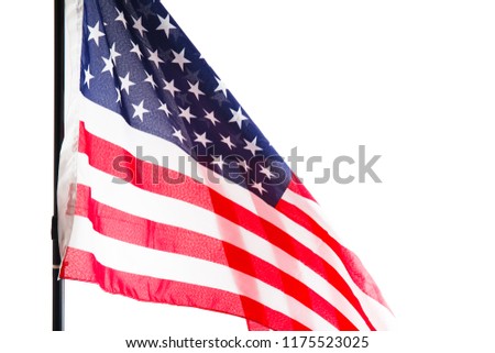 American flag isolated on white background. Object close up