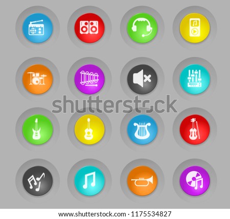 music colored plastic round buttons vector icons for web and user interface design