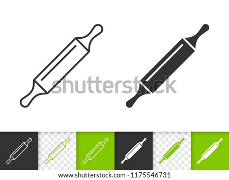 Rolling Pin black linear and silhouette icons. Thin line sign of bakery. Wood Roll outline pictogram isolated white, color, transparent background. Vector Icon shape. Rolling Pin simple symbol closeup