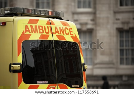 Door of the emergency ambulance car - selective focus
