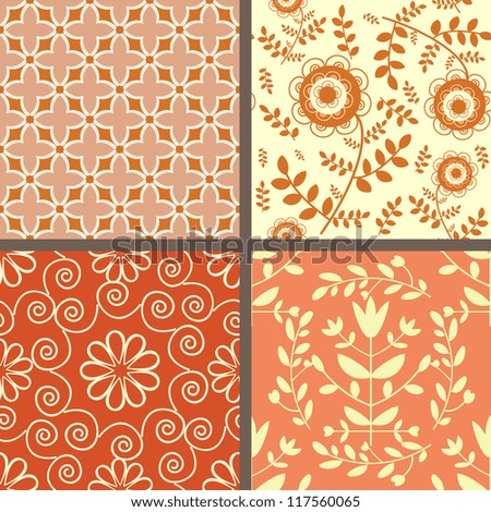 Collection of seamless light red floral patterns