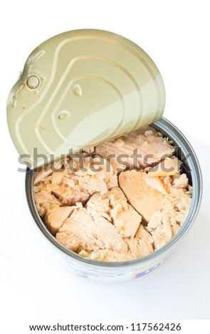 Canned tuna fish in oil isolated Royalty-Free Stock Photo #117562426
