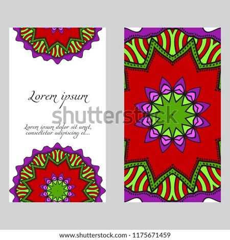 Templates for greeting and business cards. Vector illustration. Oriental pattern with. Mandala. Wedding invitation.