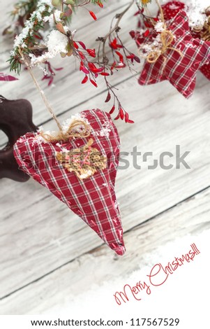heart and  red stars on wooden background