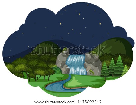 A river in nature landscape at night illustration