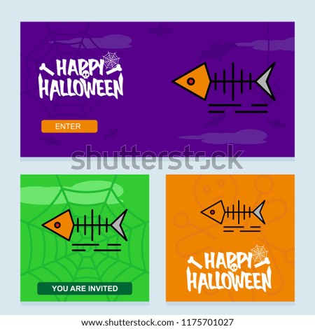 Happy Halloween invitation design with fish skull vector