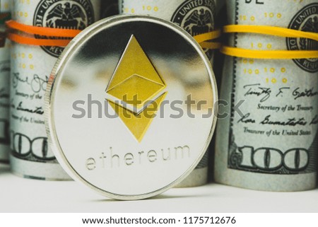 Ethereum with US currency notes.