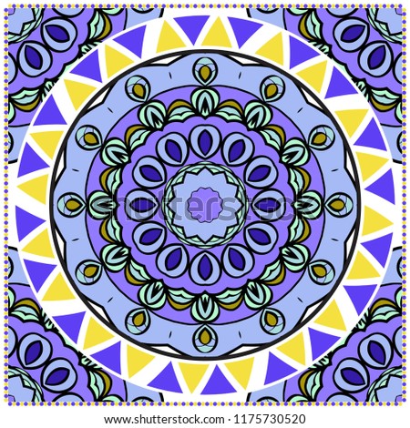 Traditional ornamental floral mandala pattern. For design of carpet, shawl, pillow, cushion. Vector illustration.